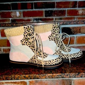 Leopard knit colorblock boots. These are super lightweight and comfortable.